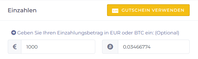 YieldNodes Umrechnung Euro nach Bitcoin